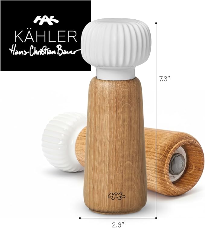 Kahler Hammershoi Salt and Pepper Grinder, White, 7.3"H x 2.6"D, Designed by Hans-Christian Bauer, Gift Box Included