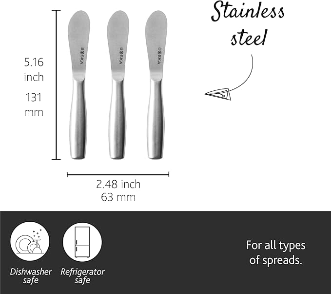 BOSKA Cheese Spreading Knives Mini Copenhagen – 3 Stainless Steel Cheese Spreaders for Butter, Soft Cheese & Appetizers – Elegant Butter Knife Set for Cheese Boards & Entertaining