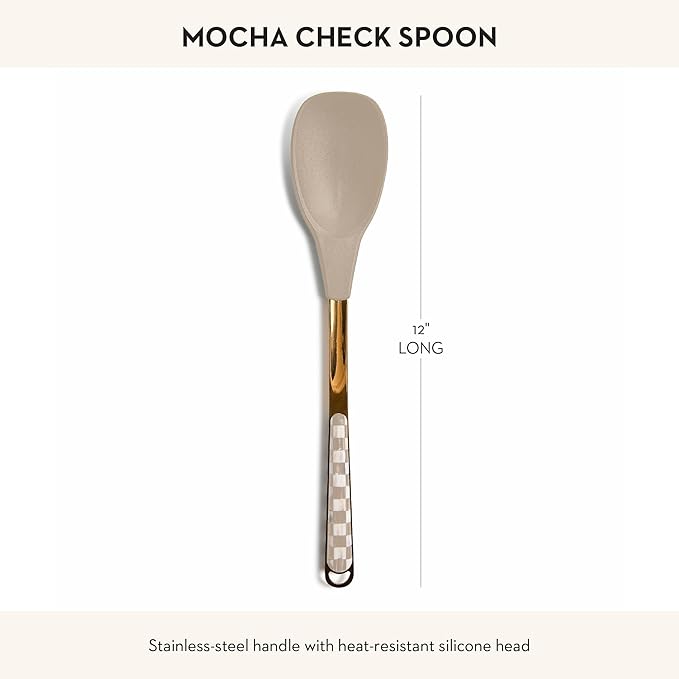 MACKENZIE-CHILDS Kitchen Spoon, Silicone Cooking Spoon, Brown-and-White Mocha Check