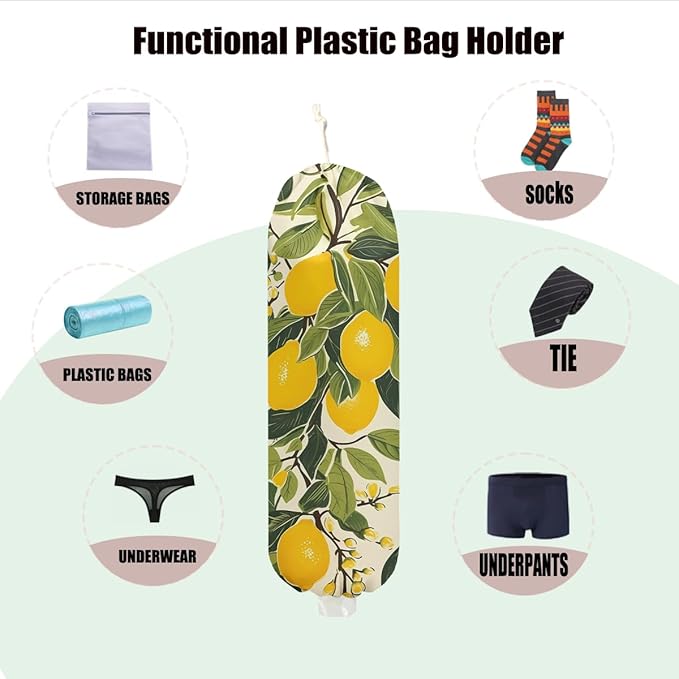 Lemon Plastic Bag Holder for Kitchen Essentials, Summer Wall Mount Grocery Bag Holder for Plastic Bags, Washable Grocery Bags Storage Dispenser for Home Kitchen Decor, Lemon Gifts for Women Mom