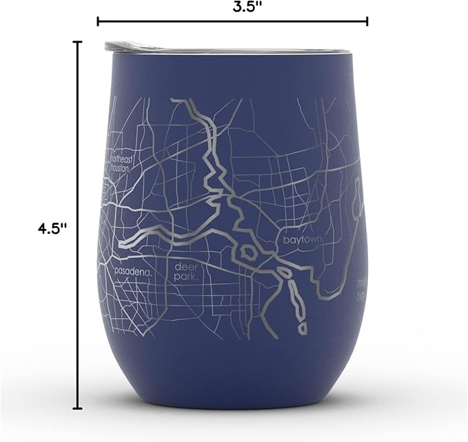 Well Told Engraved Houston Texas Map Insulated Wine Tumbler, Etched Stainless Steel Cup (12 oz, Midnight Blue) City Map Insulated Tumbler, Custom Insulated Tumbler, Outdoor Drinkware