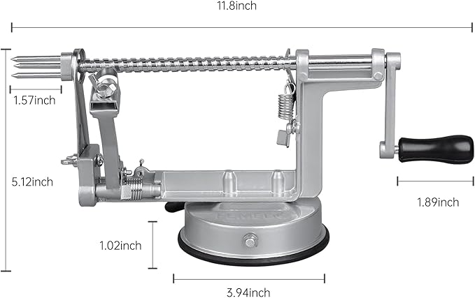 Apple Peeler Slicer Corer with Stainless Steel Blades and Powerful Suction Base for Apples Pears Potatoes(Grey)