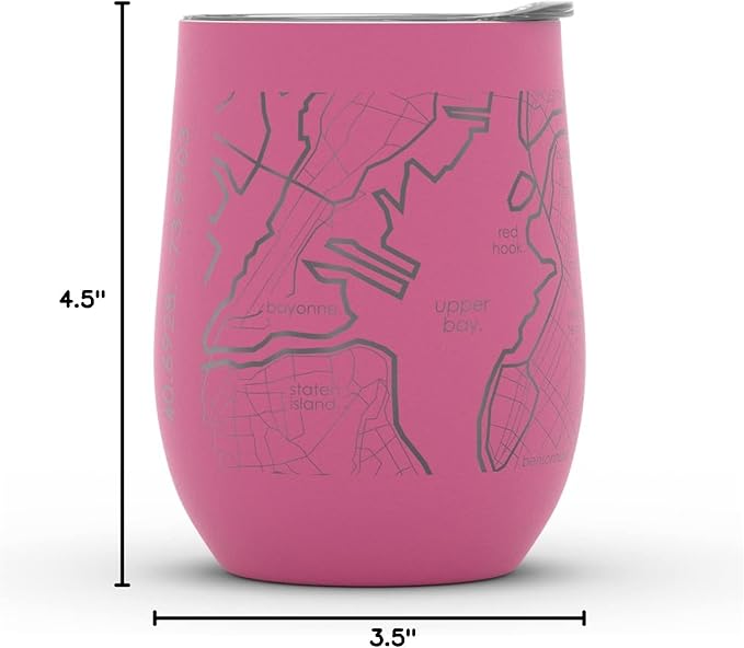 Well Told Engraved Brooklyn New York Map Insulated Wine Tumbler, Etched Stainless Steel Cup (12 oz, Sunset Pink) City Map Insulated Tumbler, Custom Insulated Tumbler, Outdoor Drinkware