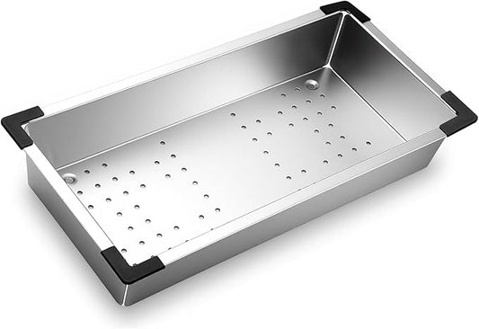 LemonRoad 8 x 17 Inch Stainless Steel Colander for Kitchen, Thickened over the Sink Colander Sink Strainer Basket, Kitchen Supply for Washing Drain Vegetable Fruits Dishes