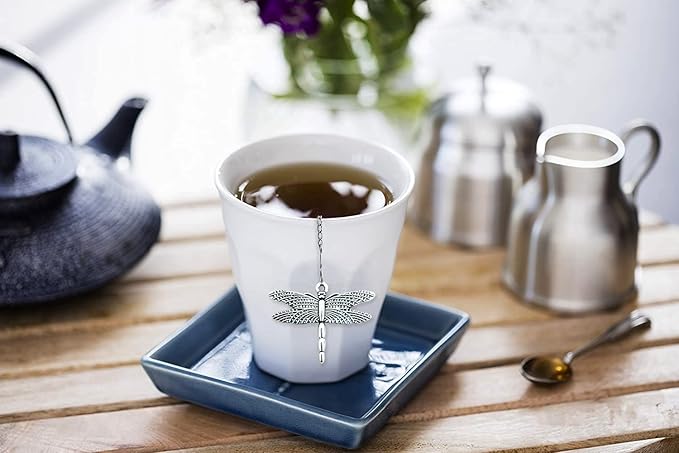 2pcs Tea Infuser,Loose Leaf Tea Steeper Tea Strainer with Charm Handmade Dragonfly Butterfly Pendant Tea Ball Tea Filter Tea Infusers for Loose Tea