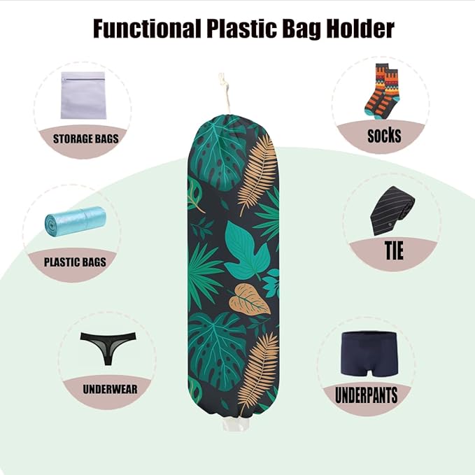 Plants Plastic Bag Holder for Kitchen Essentials, Green Summer Wall Mount Grocery Bag Holder for Plastic Bags, Reusable Grocery Bags Storage Dispenser for Home Kitchen Decor, Plants Gifts for Women