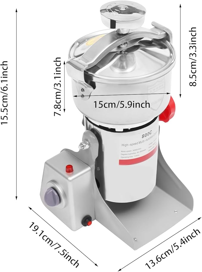 800g Electric Grain Mill Grinder with High-pressure Cover High Speed 3500W Commercial Grinders, Stainless Steel Machine for Dry Grains, Coffee, Corn (800g/1.8lbs - B)