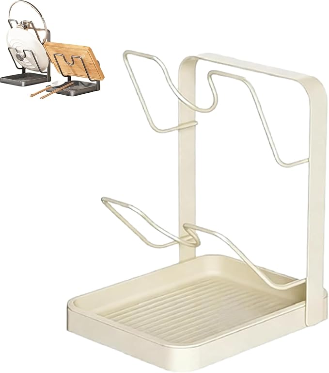 Kitchen Pot Lid Storage Rack, Pot Lid Holder, PotLid Organizer, LidHolder While Cooking, LidOrganizers Inside Cabinet, Potand Pan Organizer, Kitchen PotLid Storage Rack (Beige double-layer)