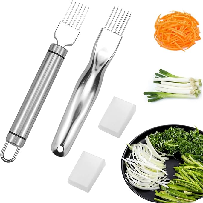 2 PCS Scallion Cutter Kitchen Scallion Cutters Shred Knife with Stainless Steel Scallions Cutter Vegetable Garlic Cutteres Food Speedy Chopper for Kitchen Cutting Vegetable Onion Garlic Cutteres Tool