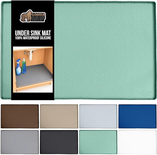 GORILLA GRIP Waterproof Silicone Under Sink Mat with Raised Lip for Kitchen and Bathroom, Cabinet Shelf Liner Stay in Place Mats Dishwasher Safe Drawer Liner, Organizer Tray, 19 x 22 in, Mint