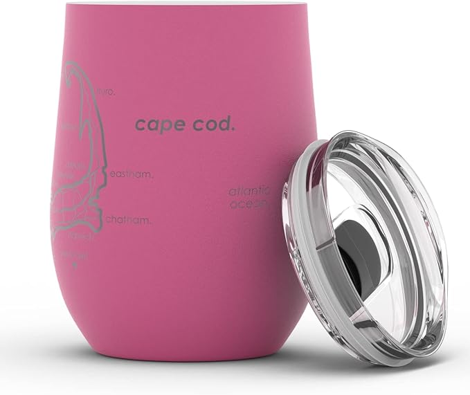 Well Told Engraved Cape Cod Massachusetts Map Insulated Wine Tumbler, Etched Stainless Steel Cup (12 oz, Sunset Pink) City Map Insulated Tumbler, Custom Insulated Tumbler, Outdoor Drinkware