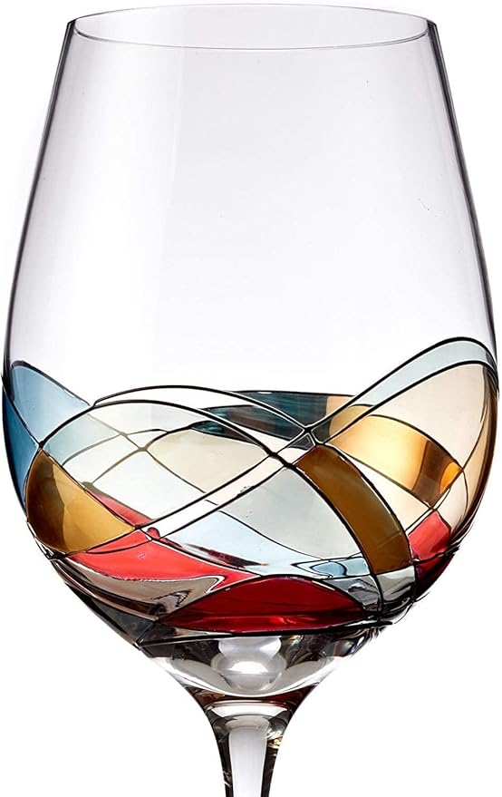 Bezrat Wine Glasses Hand Painted - Set of 2 - Women Wine Gift - Wine Lover Glass - Beautiful Glassware Gifts Ideas for Women Inspired by 'Duomo di Milano' Mothers Day - 14 oz (Blue)