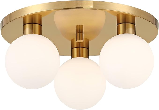 Possini Euro Design Katalin 12 1/4" Modern Semi Flush-Mount Ceiling Light Fixture Kitchen Foyer Hallway Round 3-Light LED Dimmable Gold Finish White Glass Metal Bedroom Bathroom Entryway Living Room