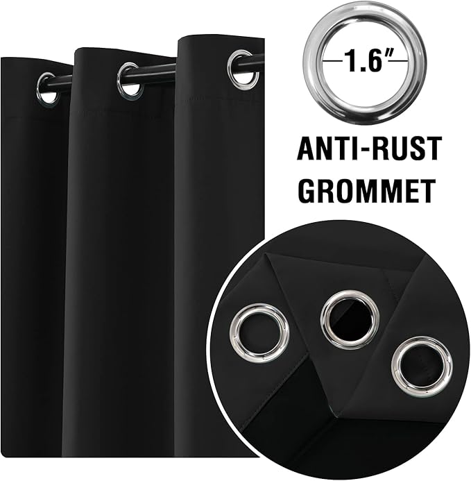 H.VERSAILTEX 100% Blackout Curtain Panels 45 Inches Long Thermal Insulated Blackout Lined Curtains for Bedroom Two Layers Full Light Blocking Drapes for Living Room, 2 Panels, Black
