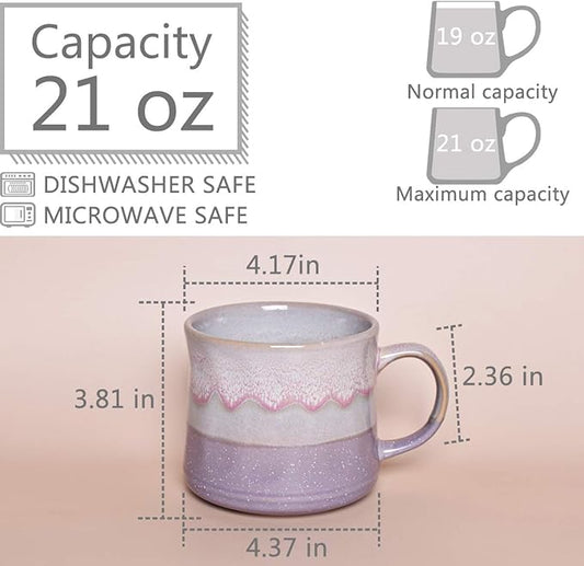 Bosmarlin Large Ceramic Coffee Mug, Big Tea Cup, 7 Colors to Choose, 21 Oz, Dishwasher and Microwave Safe, 1 PCS (Purple)