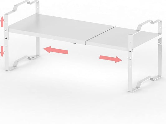 Expandable Shelf for Cabinet Organizer Adjustable Stackable Spice Rack at Kitchen and Bathroom More, Counter Countertop Cupboard Organization Pantry Storage(MEDIUM/1PACK/WHITE)