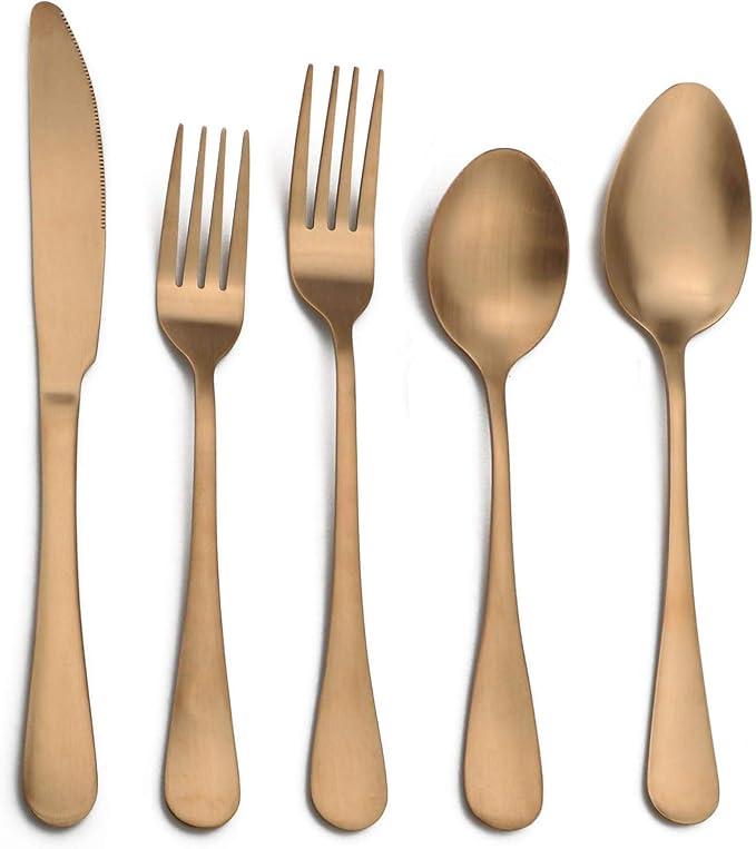 20-Piece Stainless Steel Flatware Set, Matte Finish Rose Gold, Service for 4