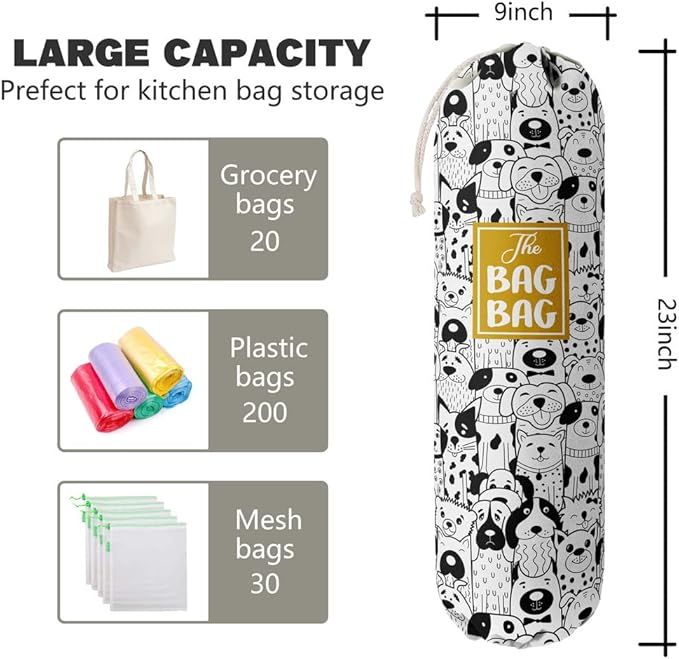 Grocery Bags Holder Organizer For Shopping Bags，Wall Mount Plastic Bags Storage Container Dispensers, Pet Lovers Home Kitchen Gifts For Women, Family, Friends, Dog Mom, Dog Dad