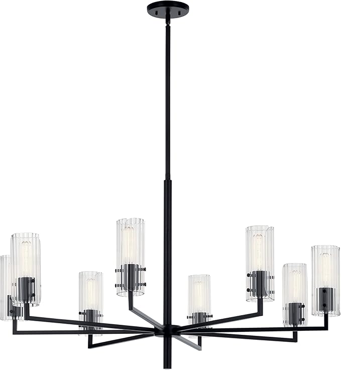 KICHLER Velestino 40.25" 8 Light Chandelier in Black, for Foyer, Dining Room, Living Room, Bedroom, (23.25" x 40.25") 52680BK