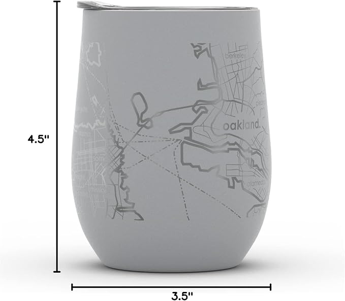 Well Told Engraved San Francisco California Map Insulated Wine Tumbler, Etched Stainless Steel Cup (12 oz, Dockside Gray) City Map Insulated Tumbler, Custom Insulated Tumbler, Outdoor Drinkware