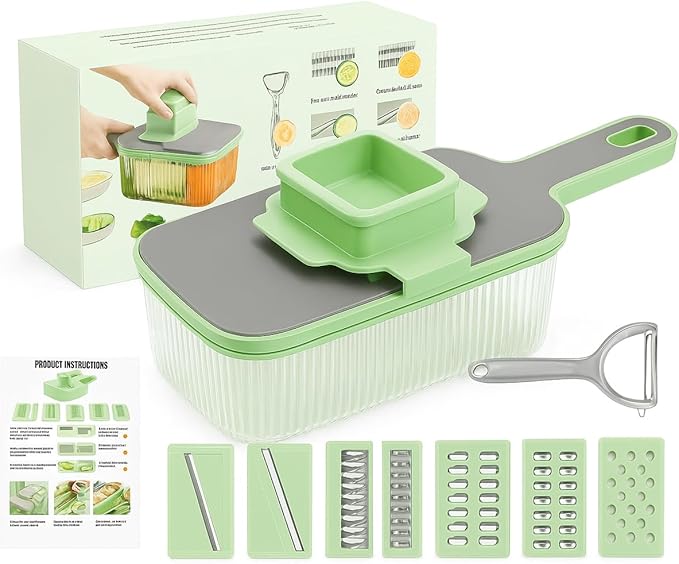 Multifunctional Mandoline food Slicer & Vegetable Chopper with Container – 6-in-1, mandolin, Cutter, Grater, Potato Slicer, Tomato Cutter, cabbage grater & Fruit/Veggie Shredder -Safe & Easy to Use