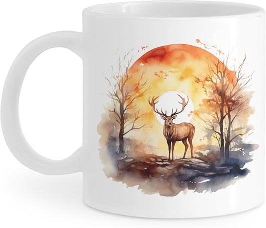 Coffee Mugs Deer Pattern Ceramic Latte Mug with Handle 11 OZ for Men Women for Latte Cappuccino Cocoa Milk Dishwasher & Microwave Safe