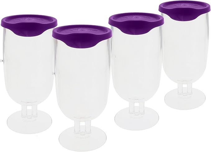LipLidz Brewtail/Tumbler Glasses, 4 Pack, 20.7 oz Dual-Stemmed BPA-Free Plastic Drinkware with Drink-Through Attachable Lid, Shatterproof, Made in USA (Purple)