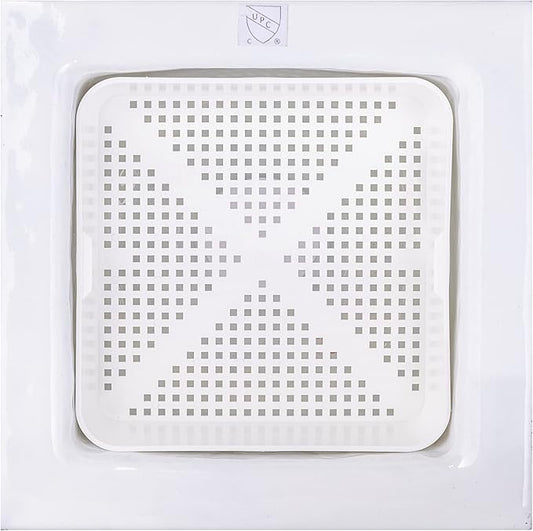8.5-inch Floor Sink Drain Cover Alternative, Square Drain Basket for Restaurants, Use Below 3 Compartment Sink. Sink Strainer with 0.19-inch Holes, Versatile Plastic Drain Screen Basket