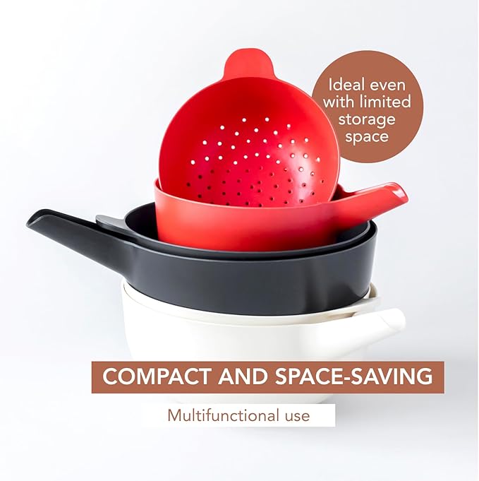 EKOBO Large Mixing Bowl and Colander Set White – 135 oz BPA-Free Eco-Composite – Nesting Kitchen Mixing Bowls for Washing Mixing Serving – Dishwasher Safe Essential Bowl Set