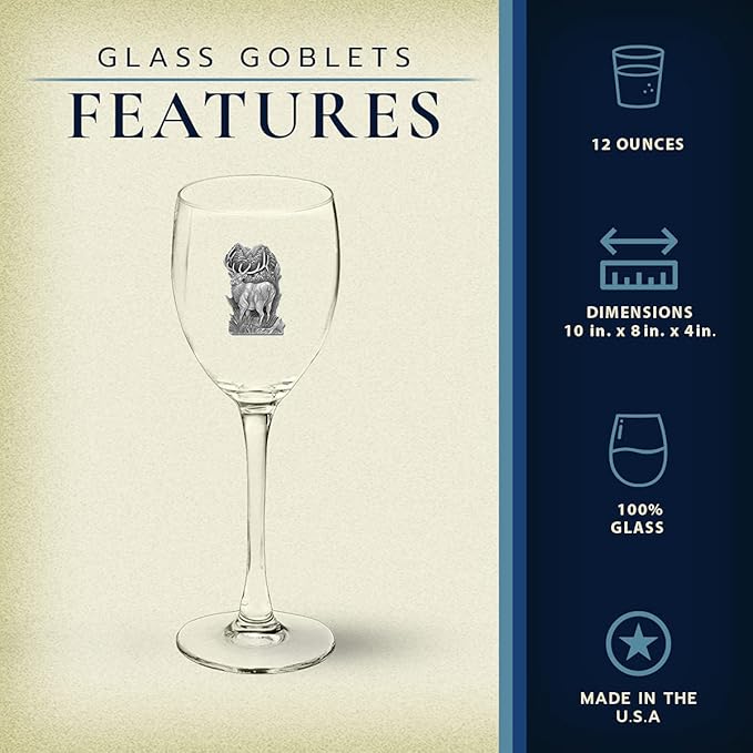 Heritage Pewter Elk Glass Goblets – Set of 2 | 12 OZ Goblet Wine Glasses | Expertly Crafted Pewter Glass