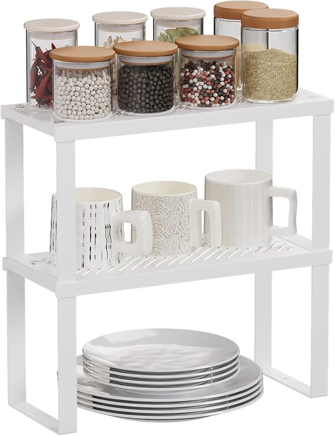 5.1" Wide Set of 2 Stackable Kitchen Cabinet Organizers Spice Racks,Office Desk Shelf Organizers Bookshelf Storage,Metal Carbon Steel
