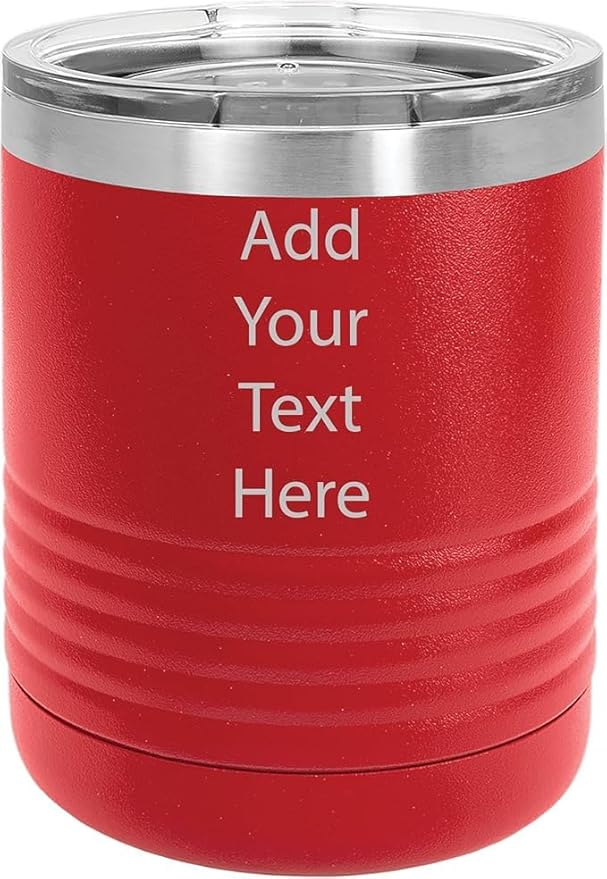 CRAZYDAISYWORLD Customized Polar Camel 10 oz. Vacuum Insulated Round neck Tumbler with Clear Lid Personalized With Your Text (Red)