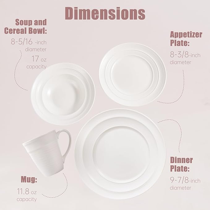 Modern Ceramic Dinnerware Set, 4-Piece, Mug, Bowl and Dinner Plates (White)