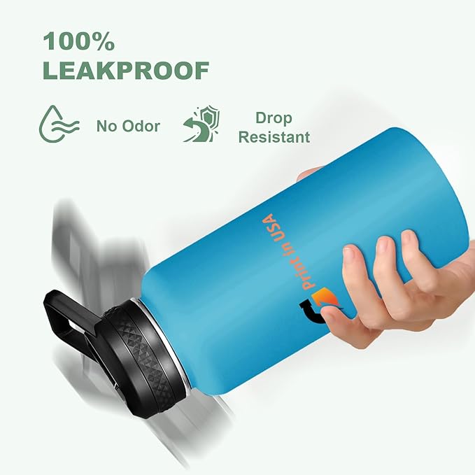 Personalized Custom Print in USA Water Bottle 32oz Stainless Steel Double Wall Coffee Cup with Lid & Straw Insulated Tumbler with Colorful Text Logo