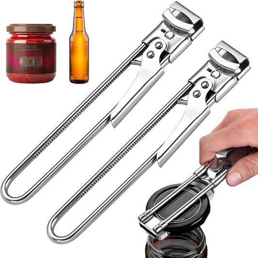 Adjustable Stainless Steel Jar Opener, 2026 New Multifunctional Stainless Steel Can Opener, Jar Lid Opener for Weak Hands, Manual Jar Lid Gripper Bottle Opener Kitchen Accessories(2PCS)