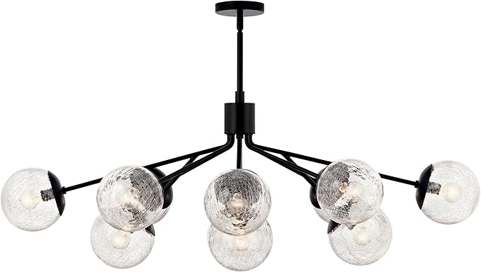 KICHLER Silvarious 12-Light Linear Convertible Chandelier, Soft Modern Light with Clear Crackled Glass in Black, for Dining Room or Living Room (17.75" x 26.75" x 48"), 52703BK
