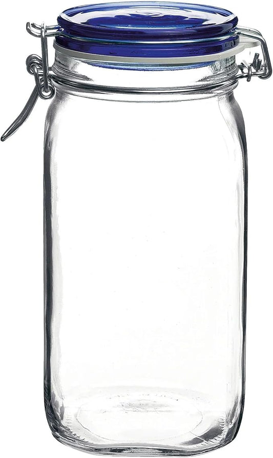 Bormioli Rocco Fido Square Jaw with Blue Lid, 50-3/4-Ounce