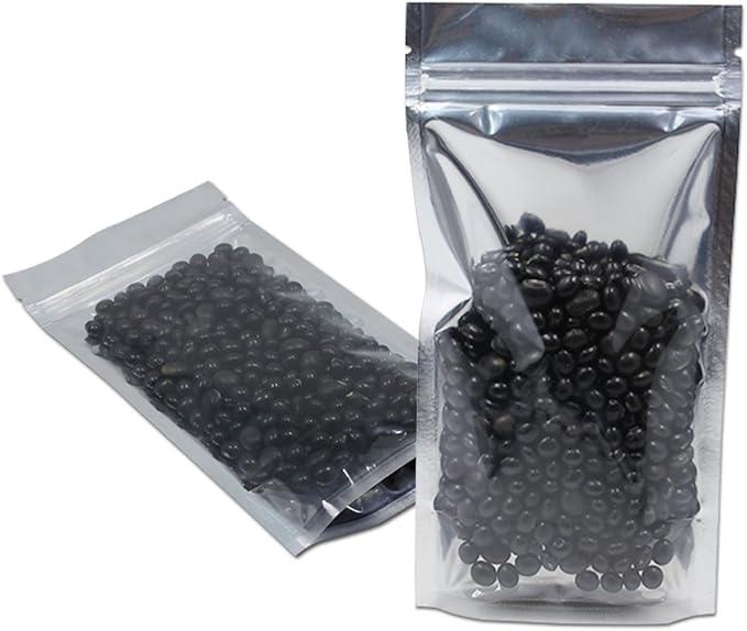 FERENLI 100 Pieces Stand Up Clear Front Zipper Lock Resealable Aluminum Mylar Foil Plastic Packaging Bag for Zip Heat Sealable Lock with Tear Notch Long Term Food Storage 4.7x6.7 inch