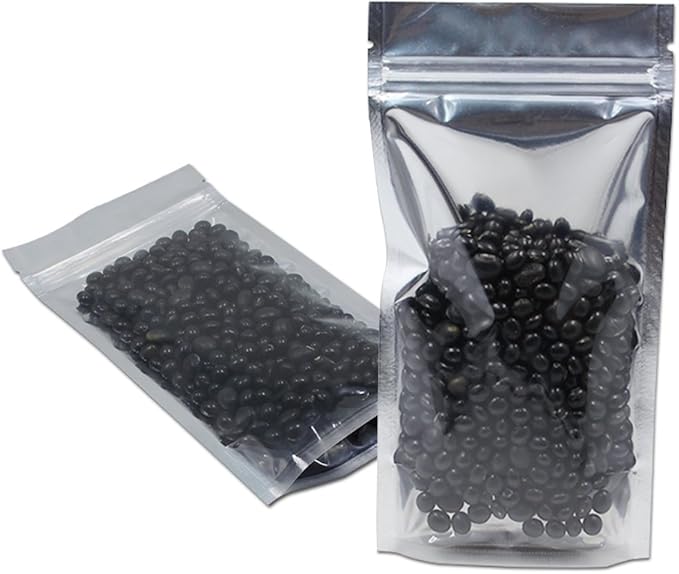 FERENLI 500 Pieces Stand Up Clear Front Zipper Lock Resealable Aluminum Mylar Foil Plastic Packaging Bag for Zip Heat Seal Package Lock with Tear Notch Long Term Food Storage 5.5x7.9 inch