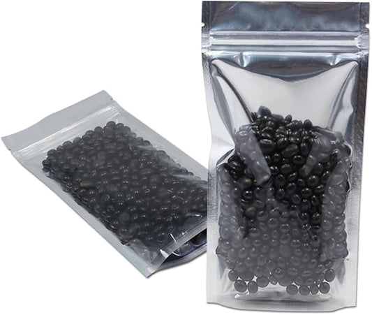 FERENLI 100 Pieces Stand Up Clear Front Zipper Lock Resealable Aluminum Mylar Foil Plastic Packaging Bag for Zip Heat Sealable Lock with Tear Notch Long Term Food Storage 4.7x7.9 inch