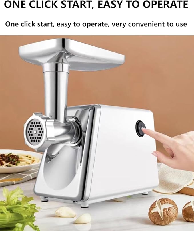 Electric Meat Grinder, Multifunctional Household Food Processing Machine, Stainless Steel White