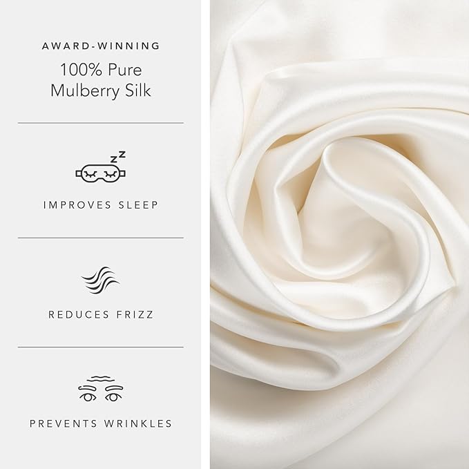 Fishers Finery 30mm 100% Pure Mulberry Silk Pillowcase Set, Quality Tested (White, Standard, 2 Pack)
