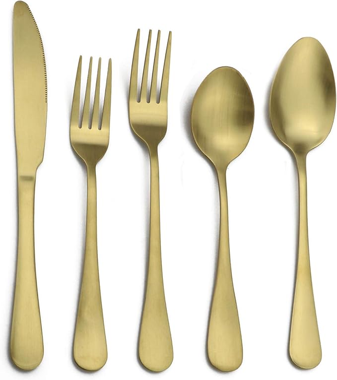 20-Piece Stainless Steel Flatware Set, Matte Finish Gold, Service for 4
