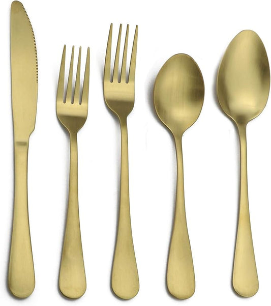 20-Piece Stainless Steel Flatware Set, Matte Finish Gold, Service for 4