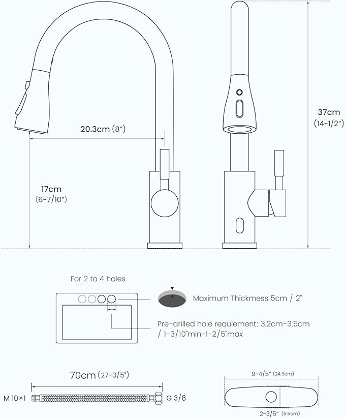 DAYONE Touchless Kitchen Sink Faucet with Soap Dispenser and Pull Down Sprayer, Stainless Steel High Arc Motion Sensor Touch Faucet for Kitchen Sink Smart Hands-Free Single Handle, Brushed Nickel