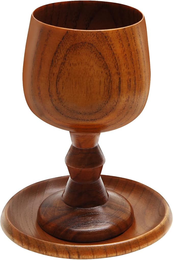 TALPGOD Handmade Wooden Communion Chalice Cup with Tray – Vintage Goblet Wine Cup for Christian Church Ceremony (5.1 Inches)