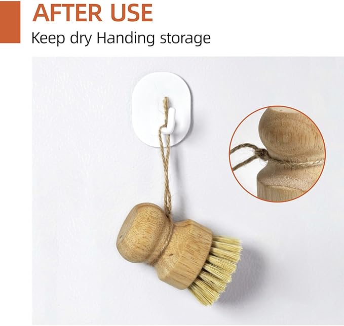 Bamboo Pot & Pan Cleaning Brush Set - 3 Pack Natural Dish Brushes Bamboo Scrub Dish Brushes, Durable Scrubber for Kitchen Pots, Pans, Vegetables & Fruit