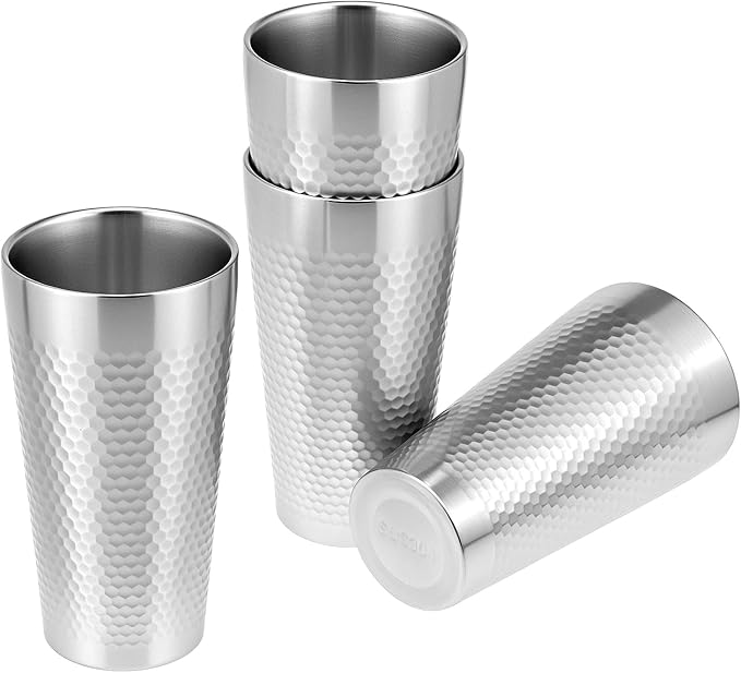 QWORK Stainless Steel Insulated Tumblers, 19 oz 4 Pack Stackable Water Tumblers, Double Wall Metal Cup, Diamond-Patterned