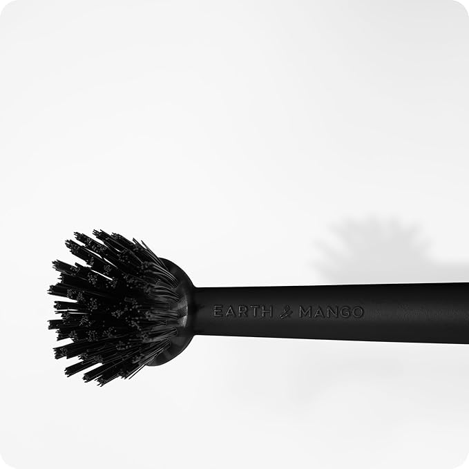 Earth & Mango Magnetic Dish Brush – Dish Scrubber with Built-in Scraper – Snaps to Sink, Dries Fast, Declutters Your Counter (Onyx Black)