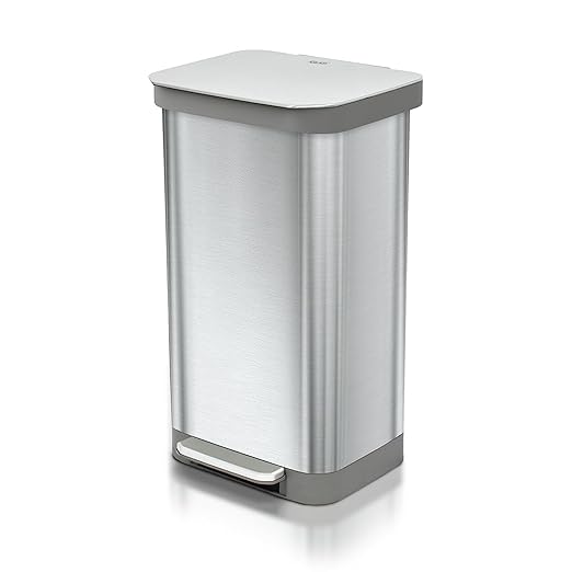 Glad Stainless Steel Step Trash Can, Series 2 with Clorox Protection - Large Metal Kitchen Garbage Bin with Soft Close Lid, Foot Pedal and Waste Bag Roll Holder, 20 Gallon